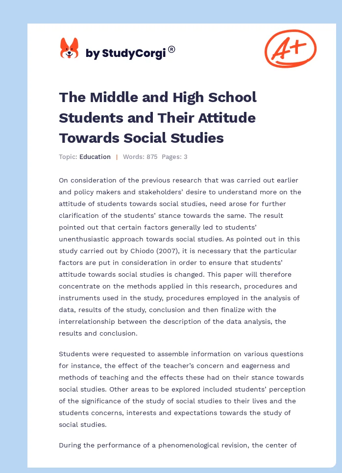 The Middle and High School Students and Their Attitude Towards Social Studies. Page 1