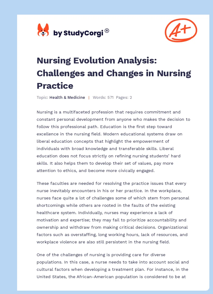 Nursing Evolution Analysis: Challenges and Changes in Nursing Practice. Page 1