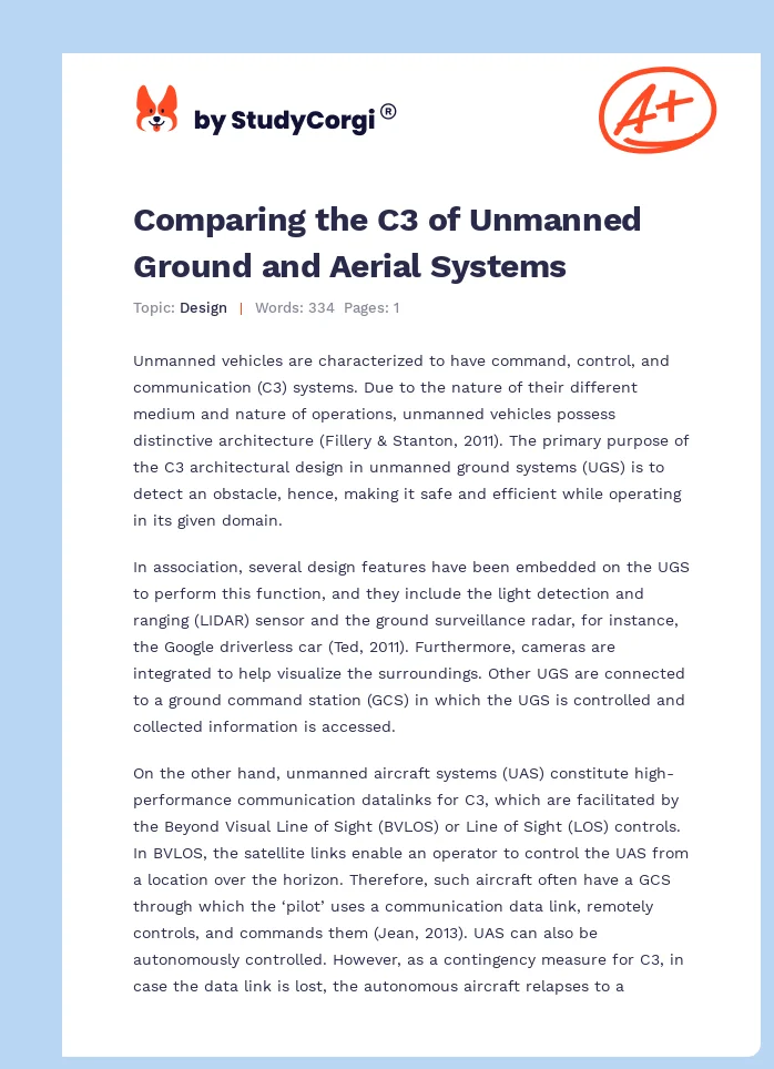 Comparing the C3 of Unmanned Ground and Aerial Systems. Page 1