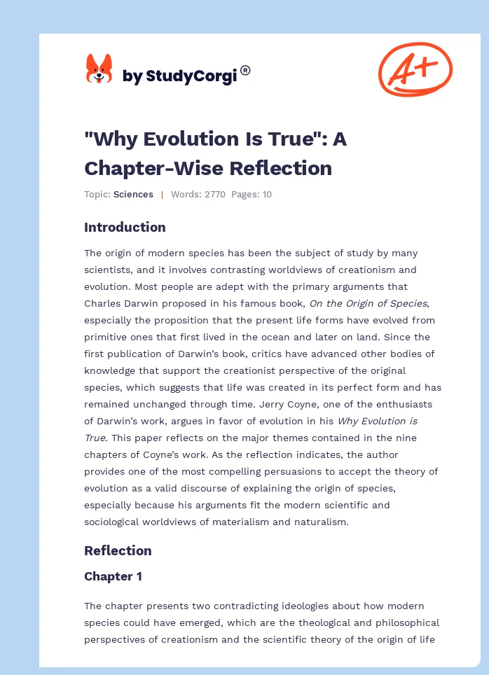 "Why Evolution Is True": A Chapter-Wise Reflection. Page 1