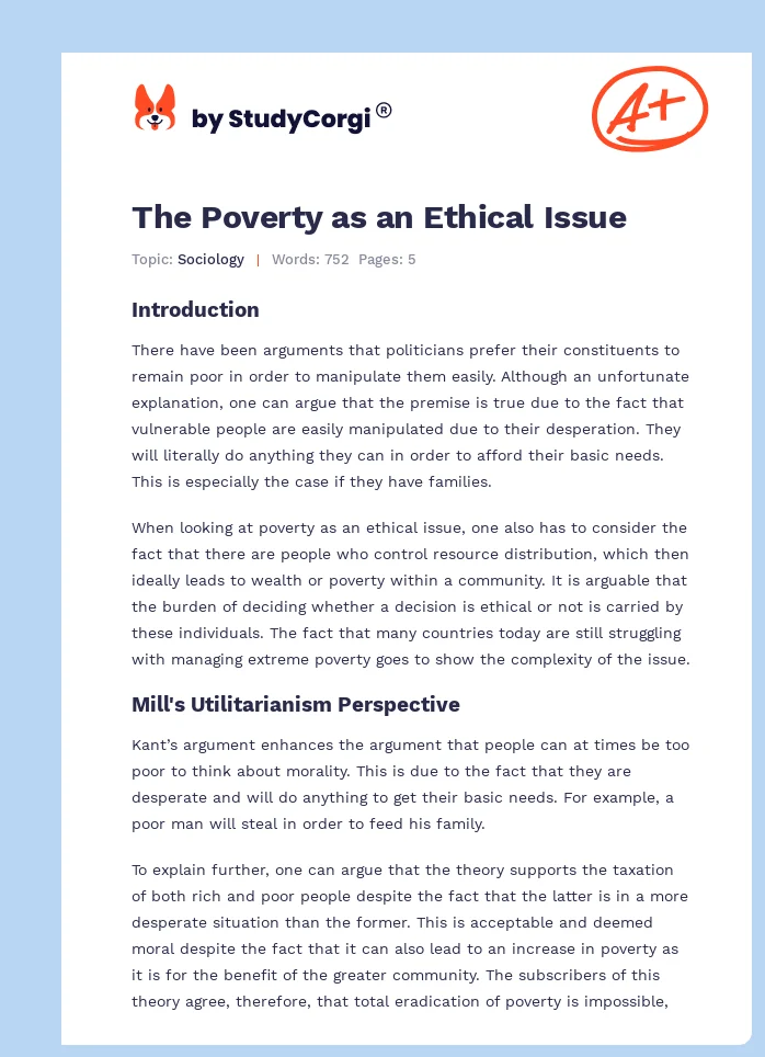The Poverty as an Ethical Issue. Page 1