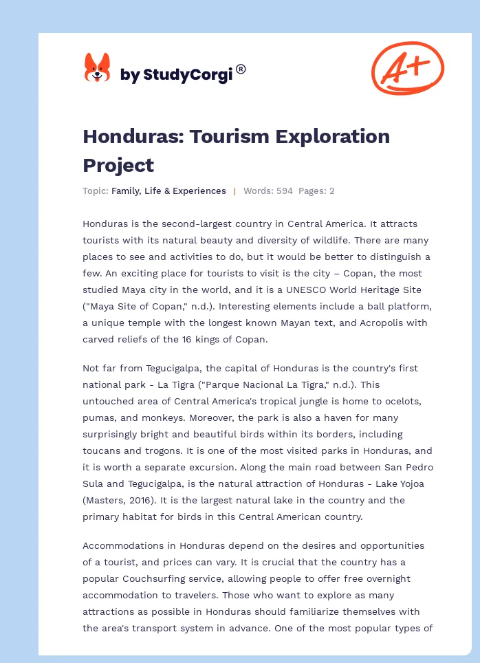 Honduras: Tourism Exploration Project. Page 1