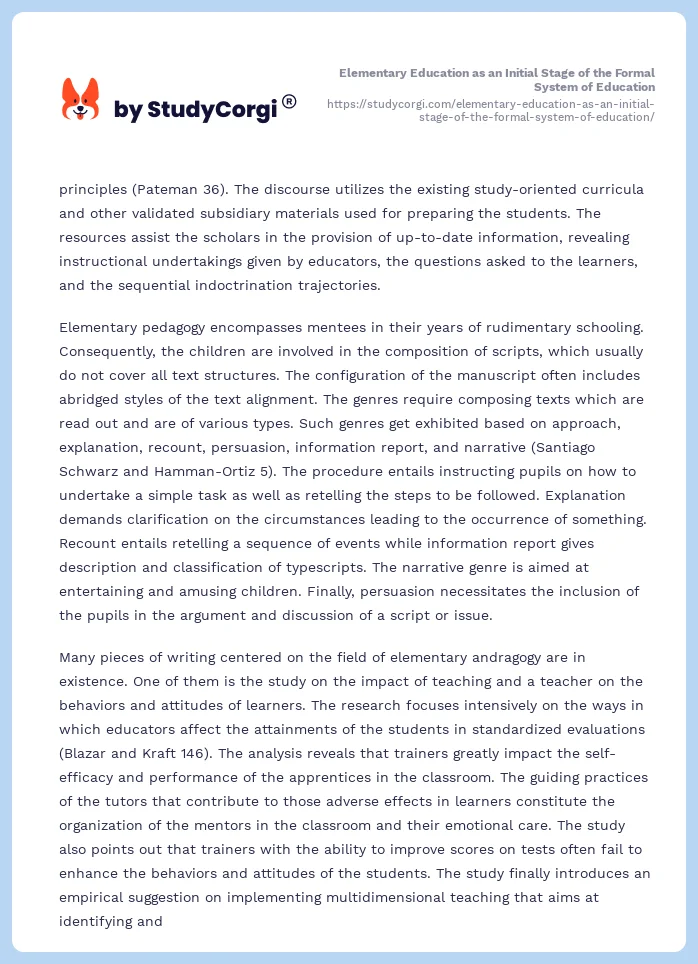Elementary Education as an Initial Stage of the Formal System of Education. Page 2