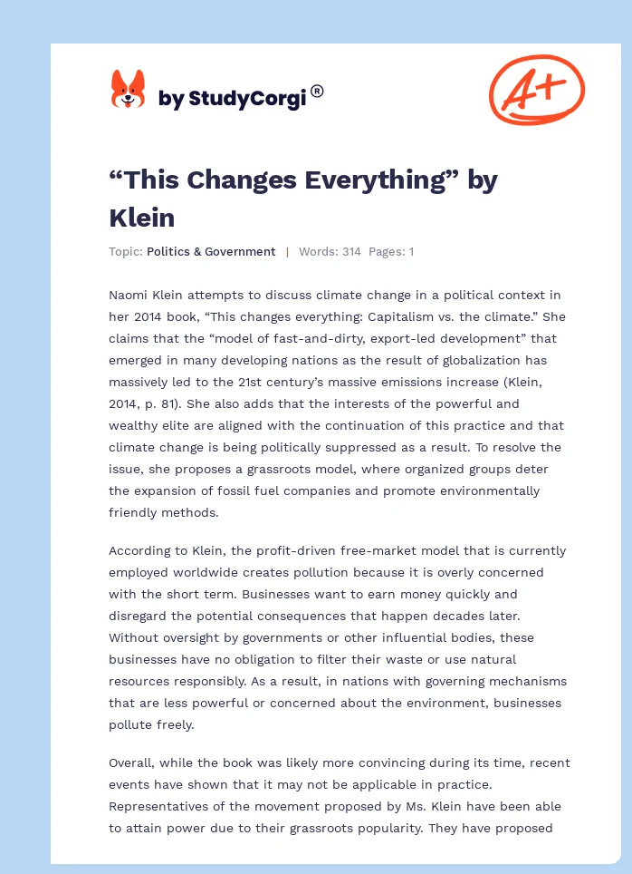 “This Changes Everything” by Klein. Page 1