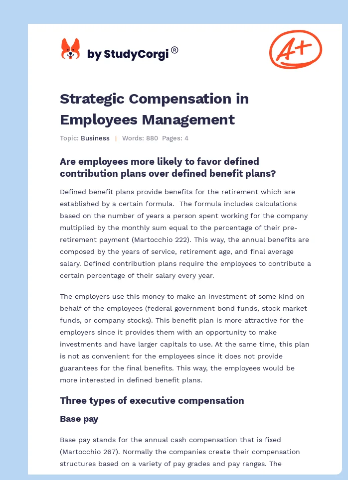 Strategic Compensation in Employees Management. Page 1