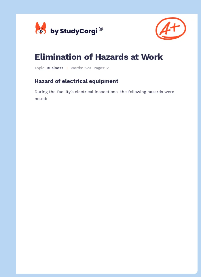 Elimination of Hazards at Work. Page 1