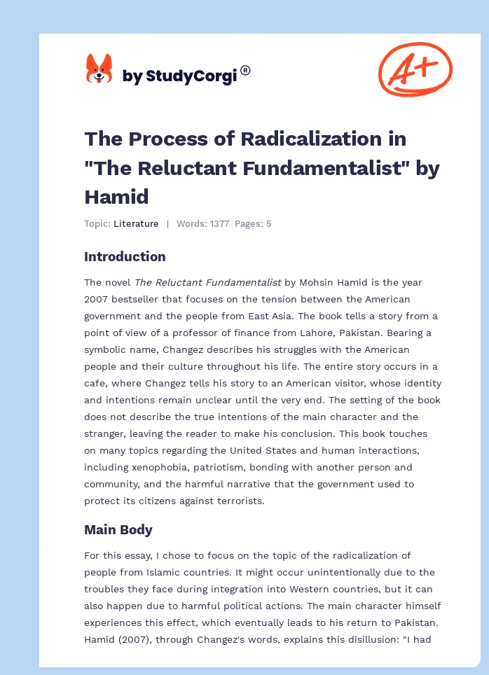 The Process of Radicalization in "The Reluctant Fundamentalist" by Hamid. Page 1