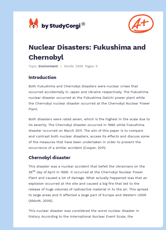 Nuclear Disasters: Fukushima and Chernobyl. Page 1