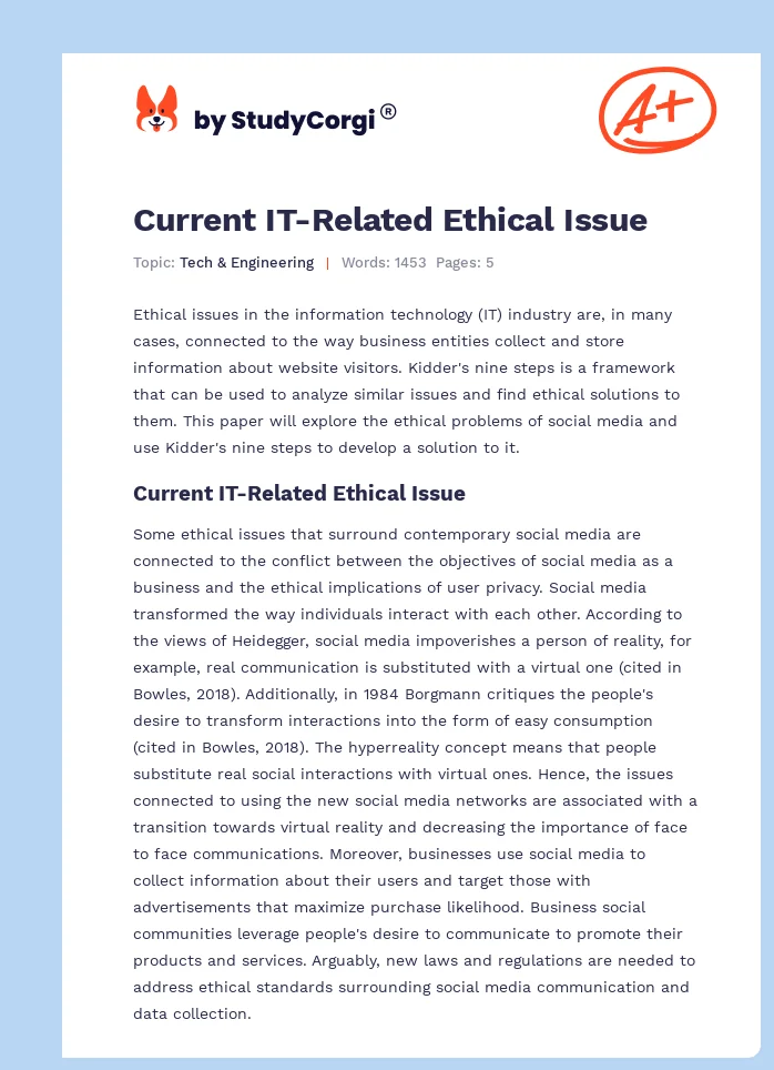 Current IT-Related Ethical Issue. Page 1