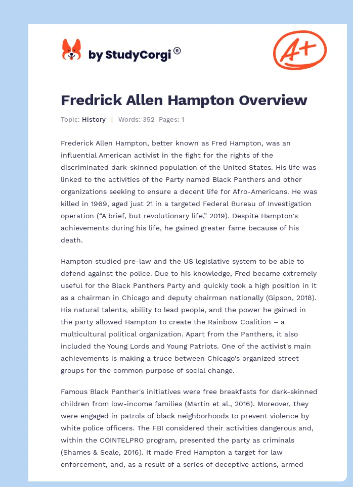 Fredrick Allen Hampton Overview. Page 1
