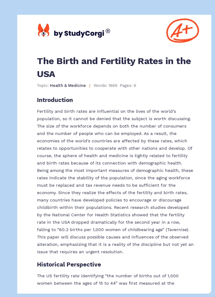 The Birth and Fertility Rates in the USA. Page 1