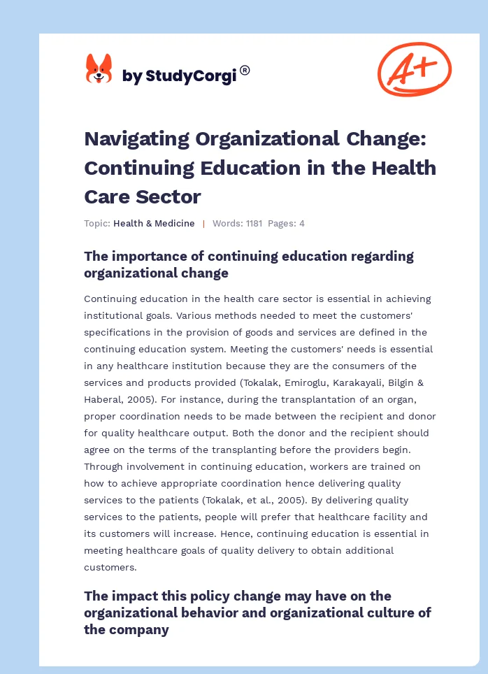 Navigating Organizational Change: Continuing Education in the Health Care Sector. Page 1