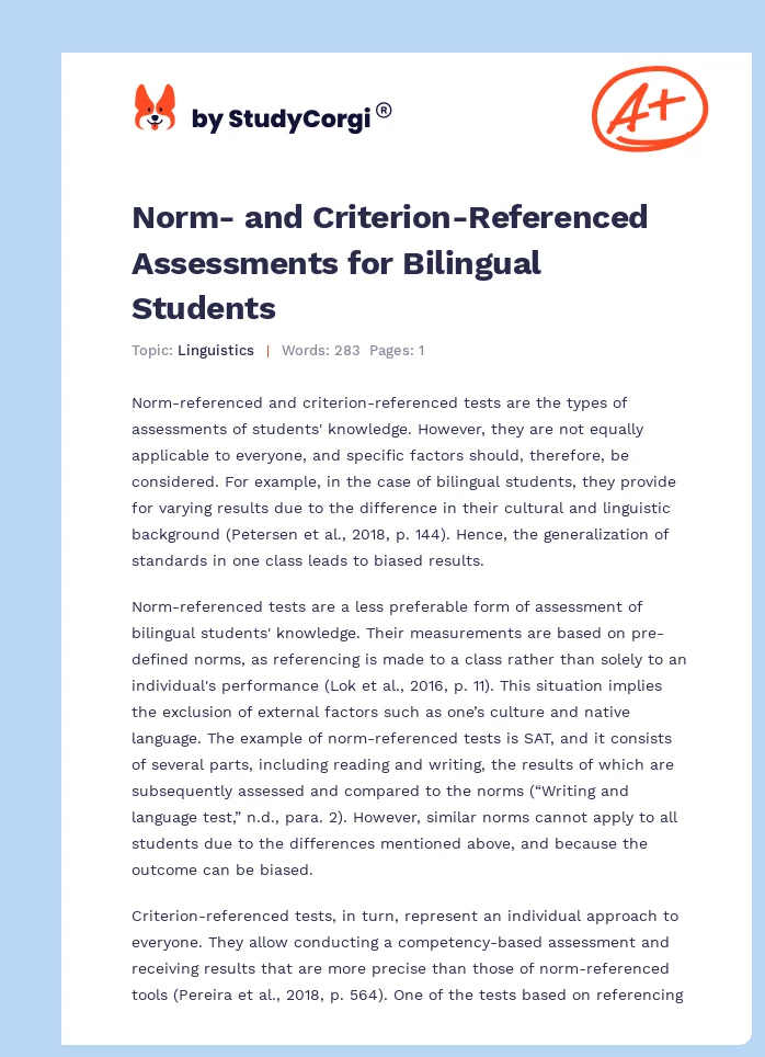 Norm- and Criterion-Referenced Assessments for Bilingual Students. Page 1