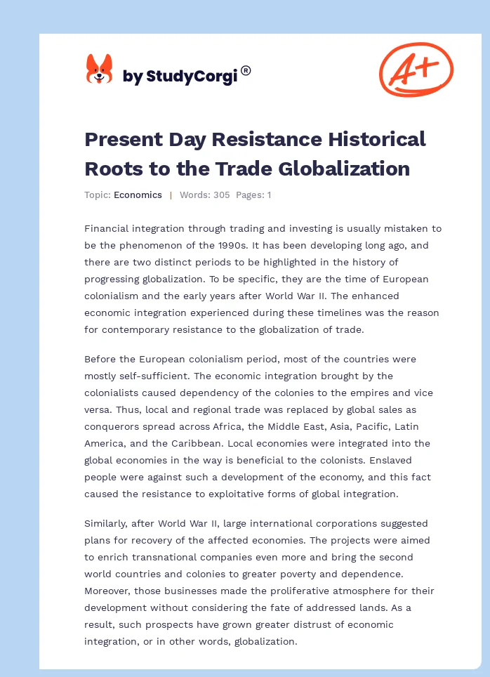 Present Day Resistance Historical Roots to the Trade Globalization. Page 1