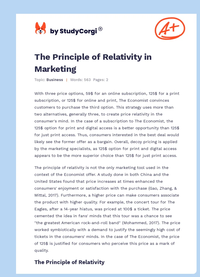 The Principle of Relativity in Marketing. Page 1