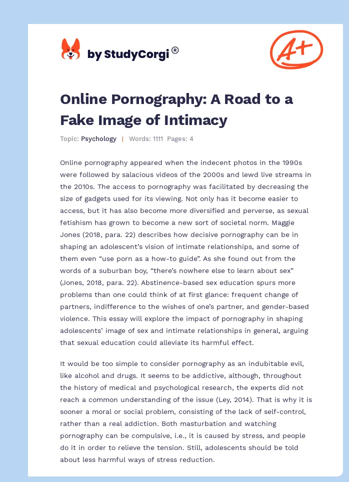 Online Pornography: A Road to a Fake Image of Intimacy. Page 1