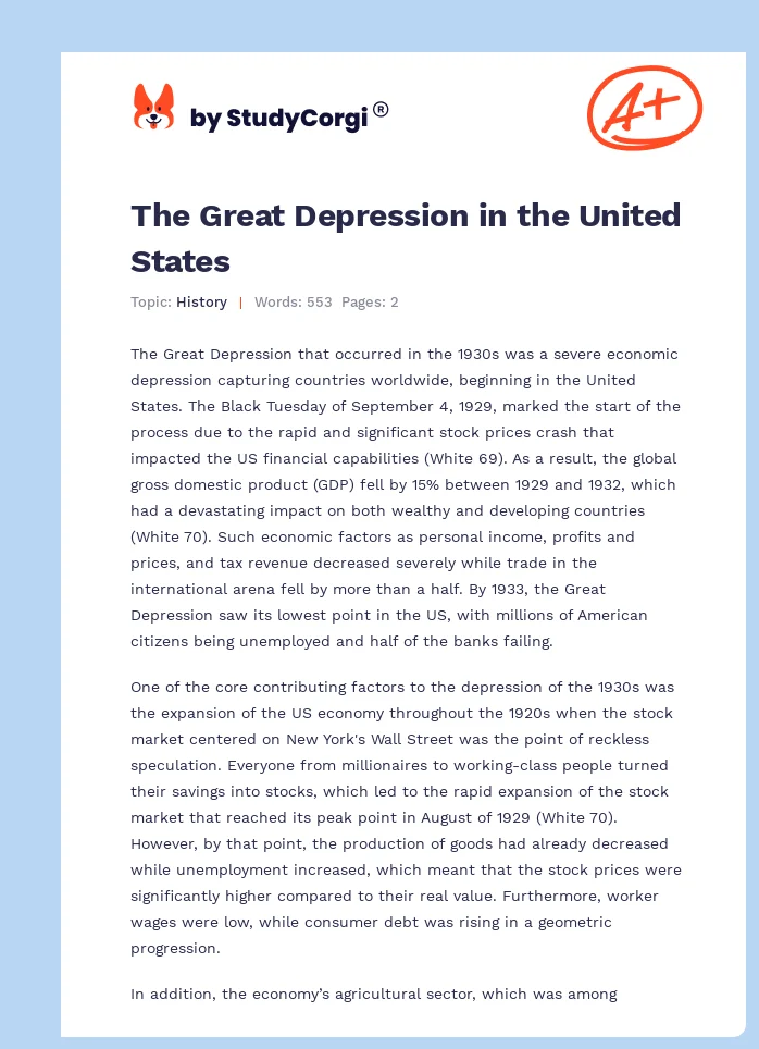 The Great Depression in the United States. Page 1