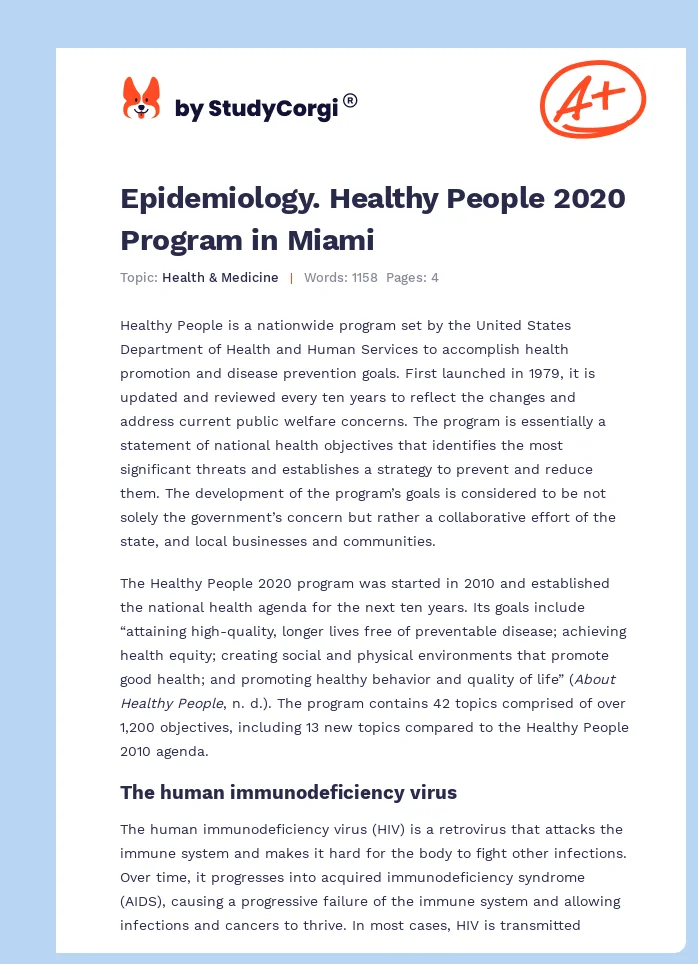 Epidemiology. Healthy People 2020 Program in Miami. Page 1