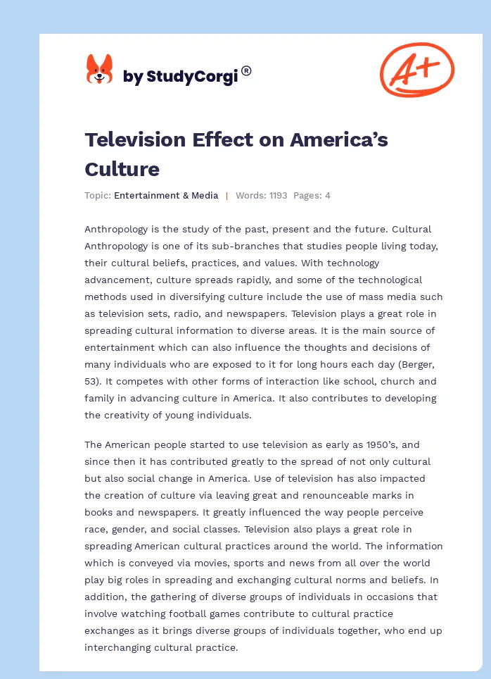 Television Effect on America’s Culture. Page 1