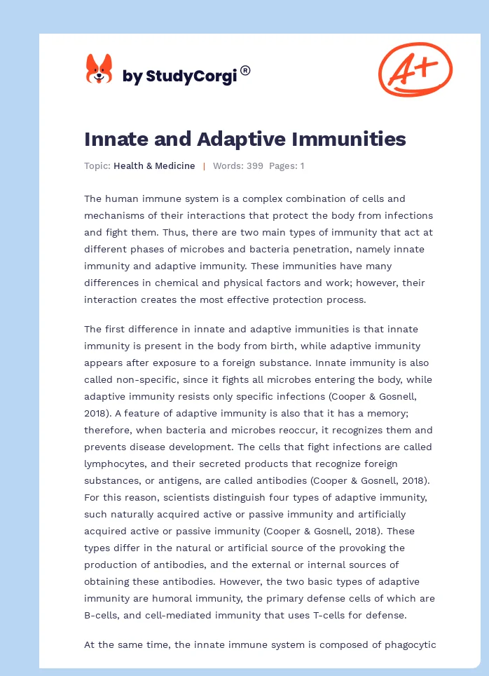 Innate and Adaptive Immunities. Page 1