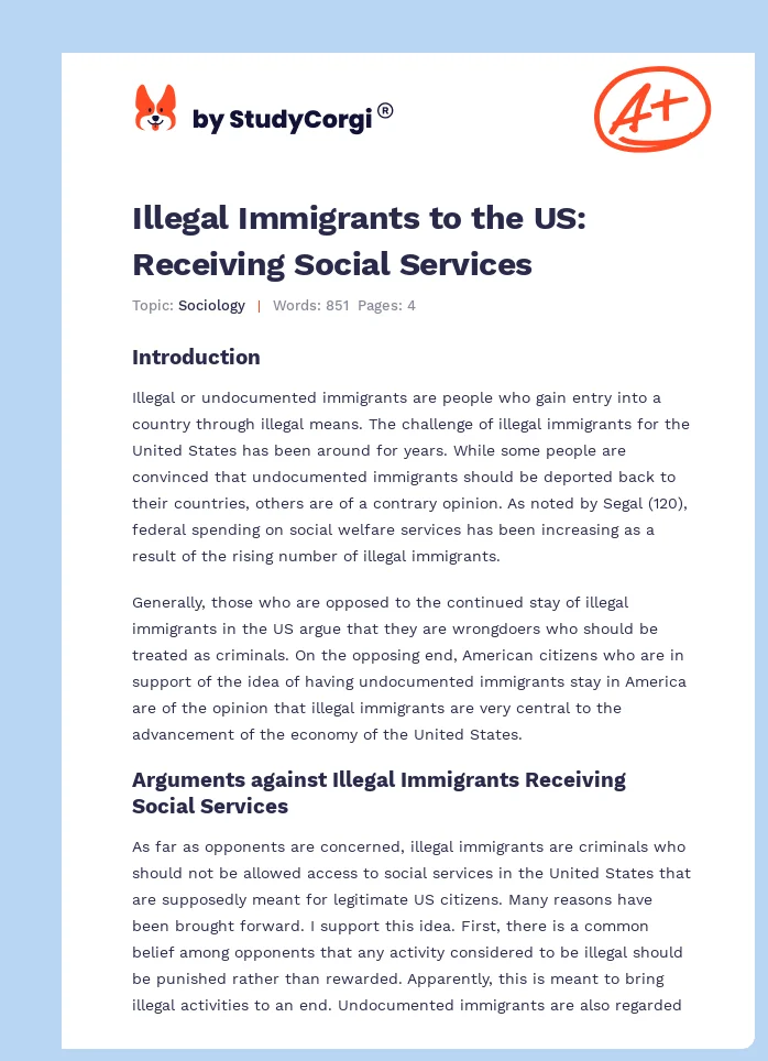 Illegal Immigrants to the US: Receiving Social Services. Page 1