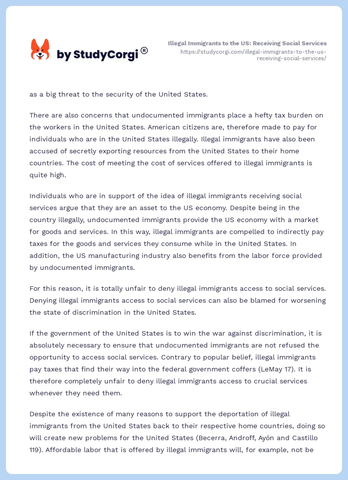 Illegal Immigrants to the US: Receiving Social Services. Page 2