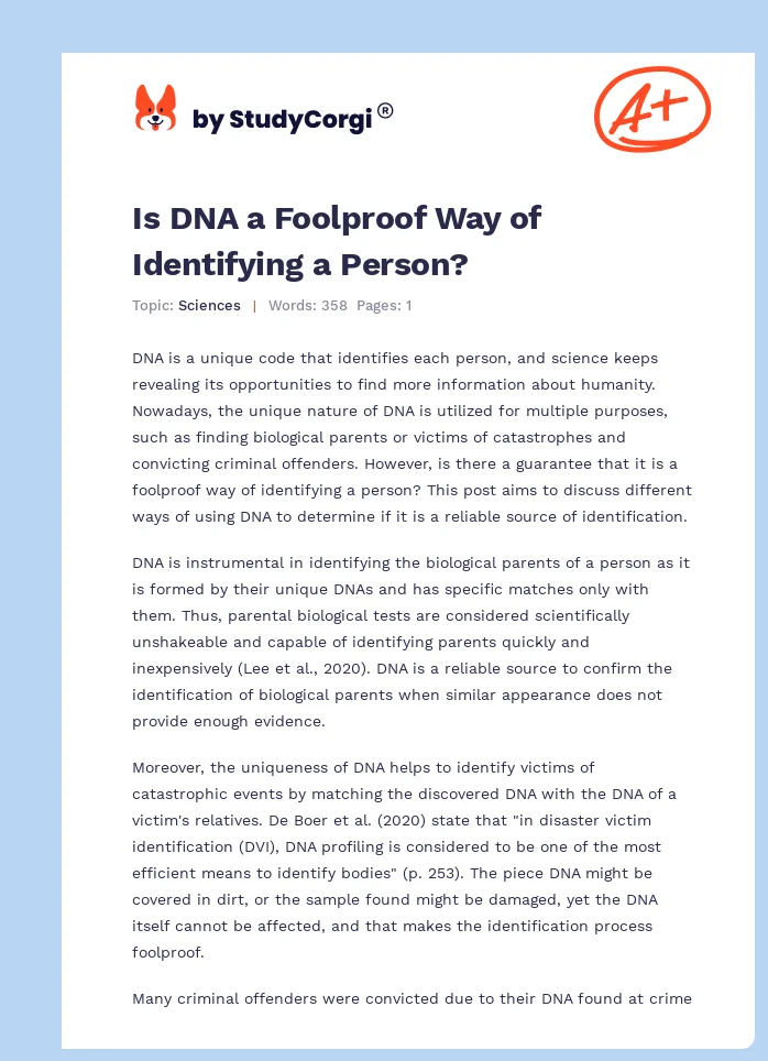 Is DNA a Foolproof Way of Identifying a Person?. Page 1