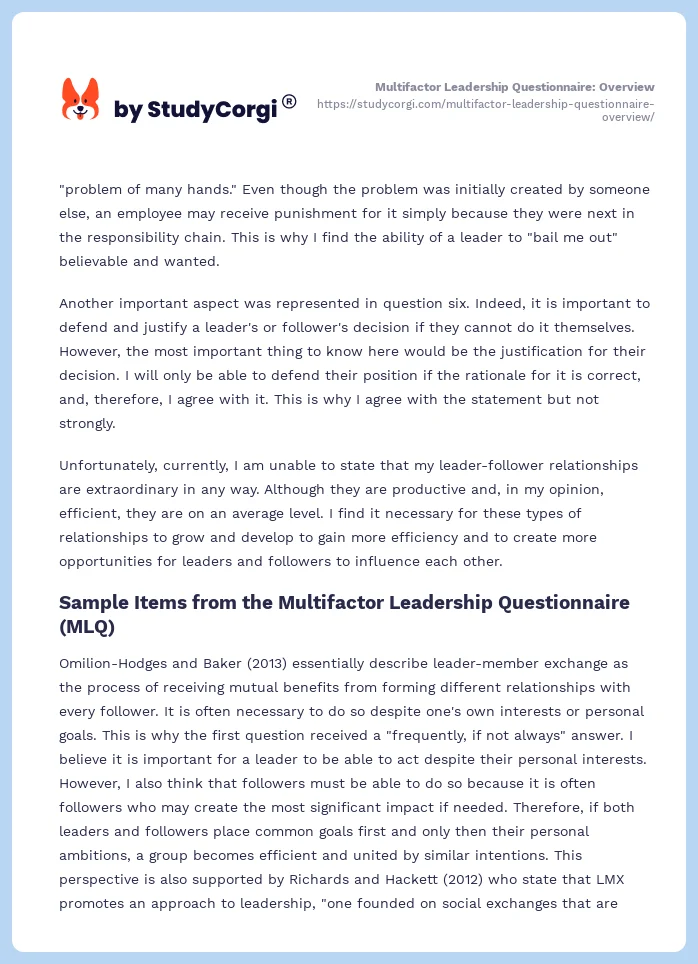 Multifactor Leadership Questionnaire: Overview. Page 2