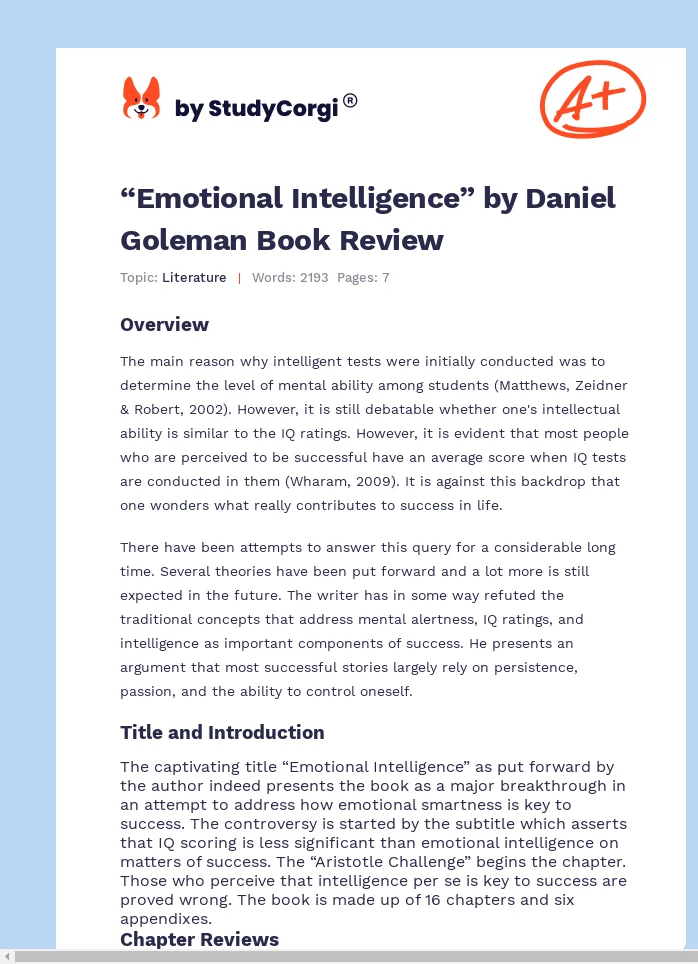 “Emotional Intelligence” by Daniel Goleman Book Review. Page 1