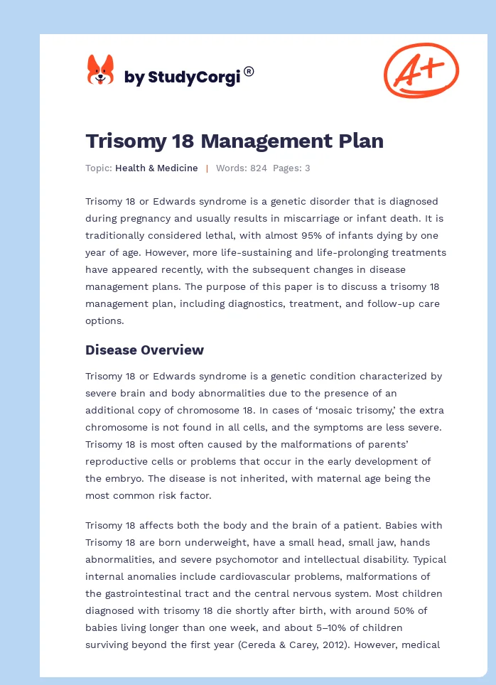 Trisomy 18 Management Plan. Page 1