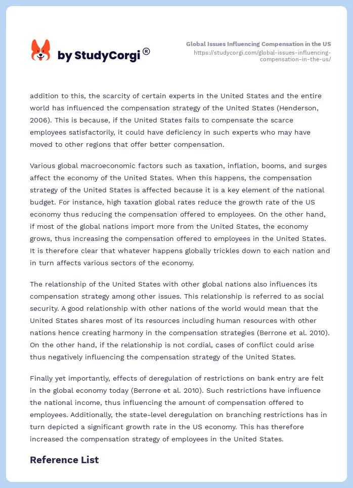 Global Issues Influencing Compensation in the US. Page 2