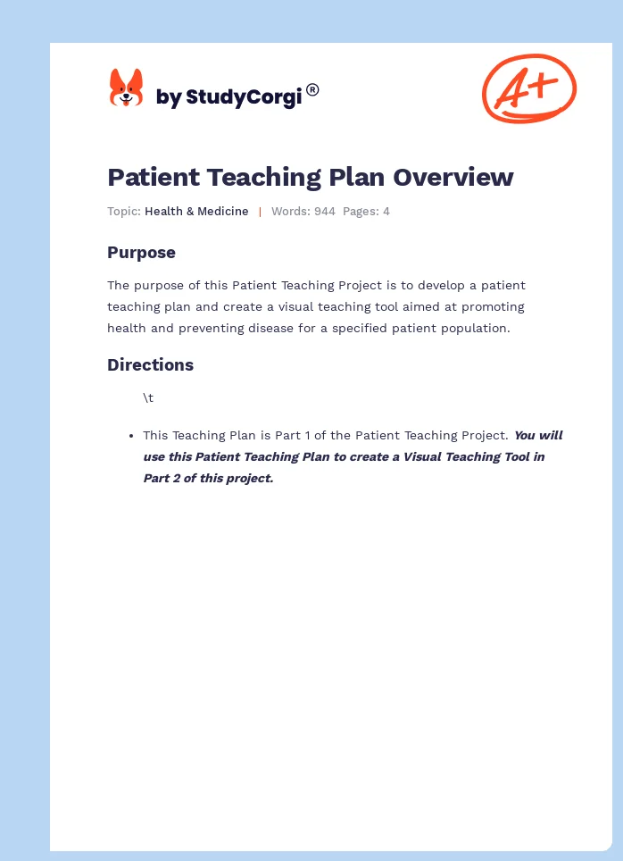 Patient Teaching Plan Overview. Page 1
