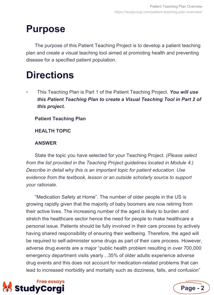 Patient Teaching Plan Overview. Page 2