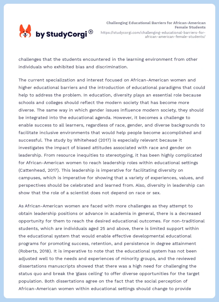 Challenging Educational Barriers for African-American Female Students. Page 2