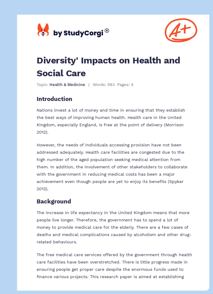 Diversity' Impacts on Health and Social Care. Page 1