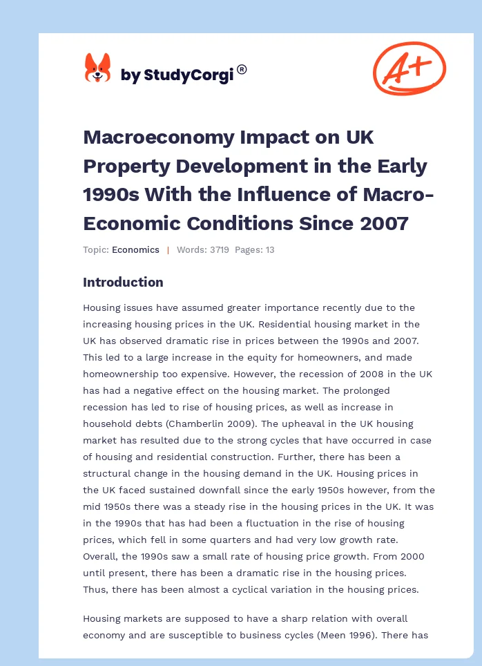 Macroeconomy Impact on UK Property Development in the Early 1990s With the Influence of Macro-Economic Conditions Since 2007. Page 1