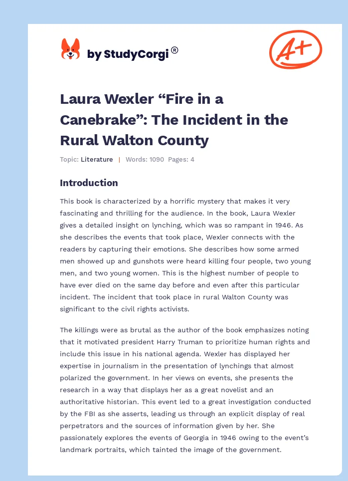 Laura Wexler “Fire in a Canebrake”: The Incident in the Rural Walton County. Page 1