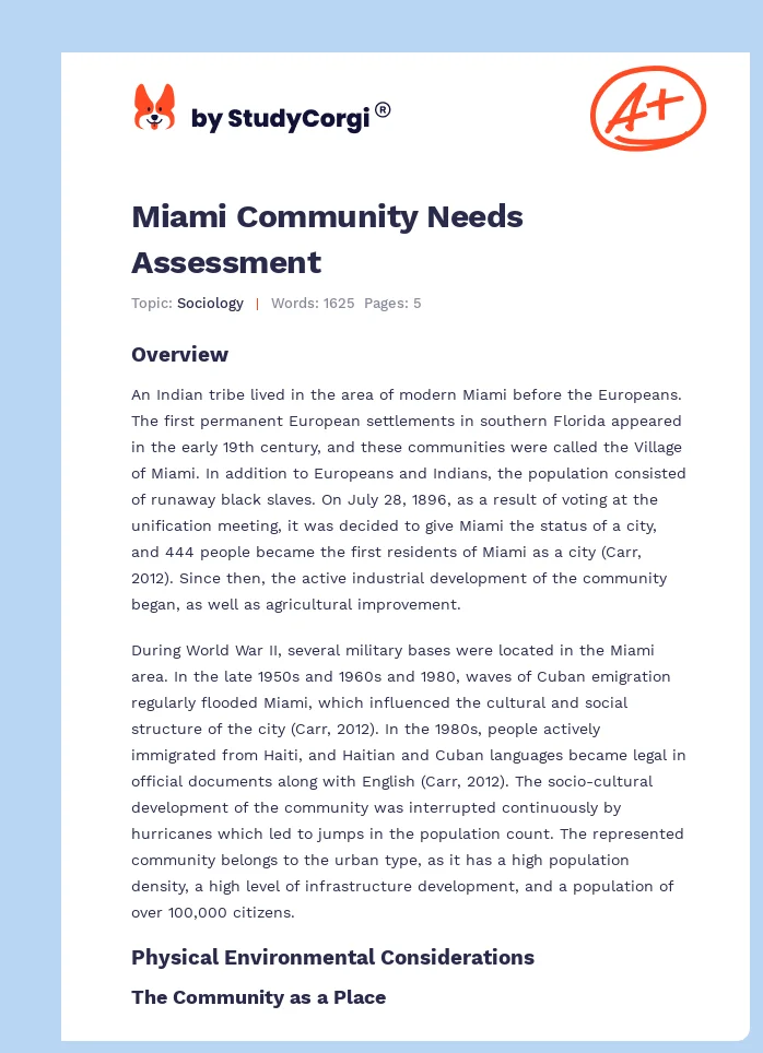 Miami Community Needs Assessment. Page 1