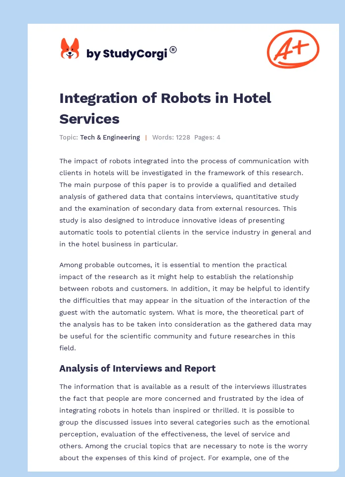 Integration of Robots in Hotel Services. Page 1