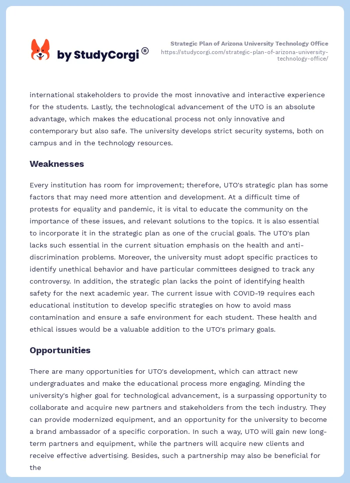 Strategic Plan of Arizona University Technology Office. Page 2