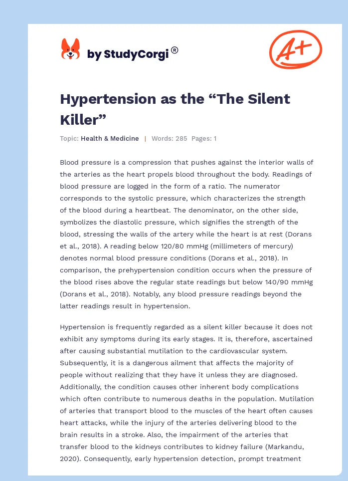 Hypertension as the “The Silent Killer”. Page 1