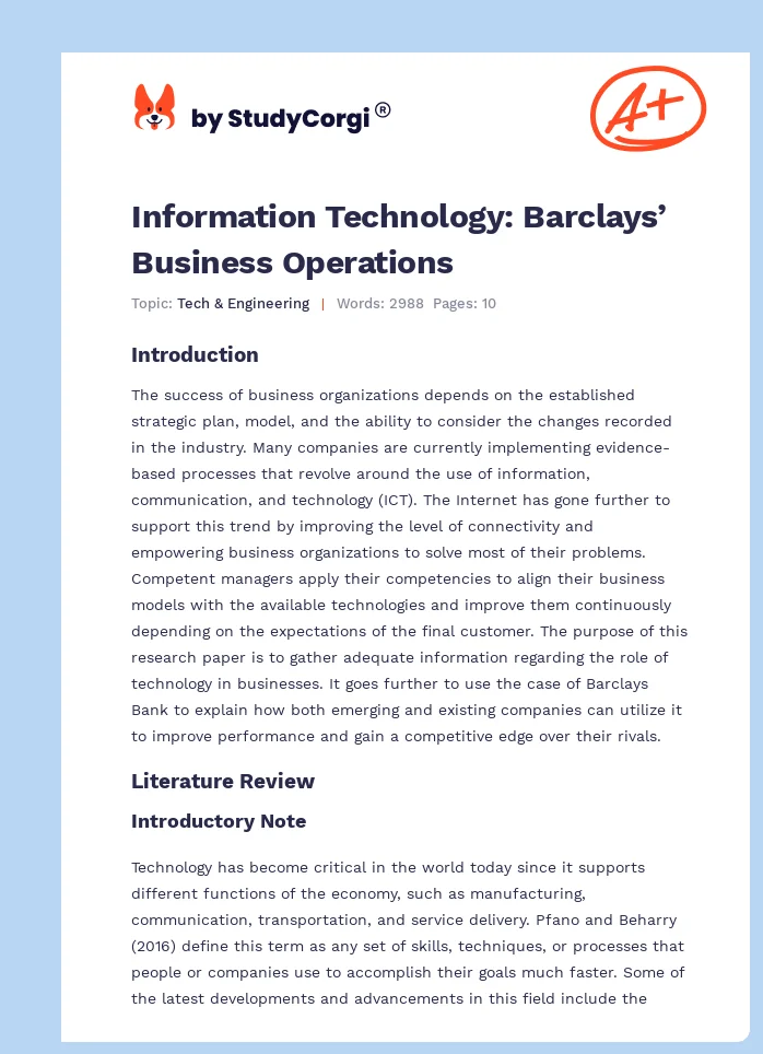 Information Technology: Barclays’ Business Operations. Page 1
