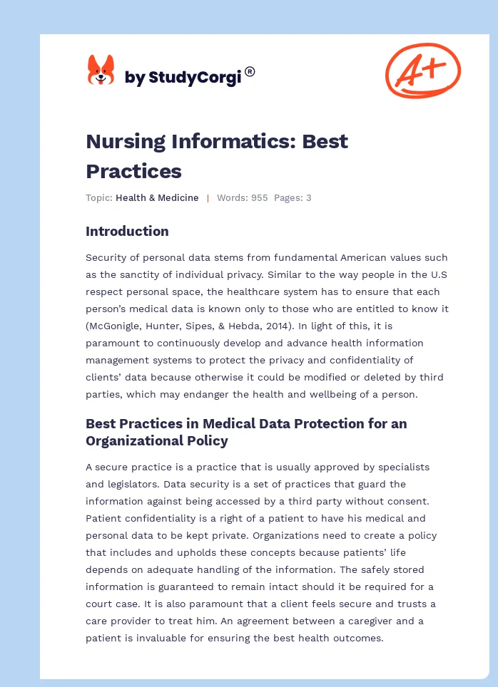 Nursing Informatics: Best Practices. Page 1