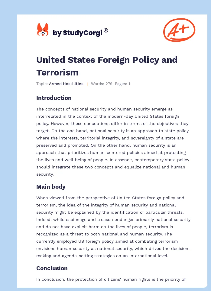 United States Foreign Policy and Terrorism. Page 1