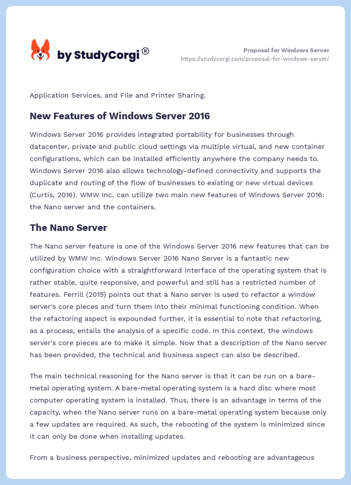 Proposal for Windows Server. Page 2