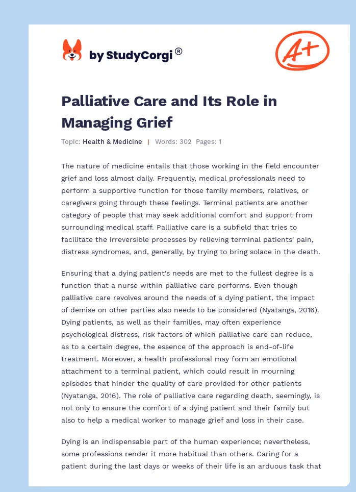 Palliative Care and Its Role in Managing Grief. Page 1