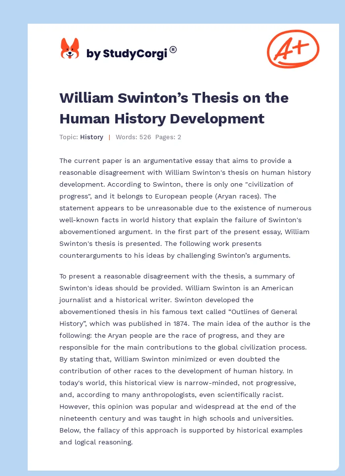 William Swinton’s Thesis on the Human History Development. Page 1