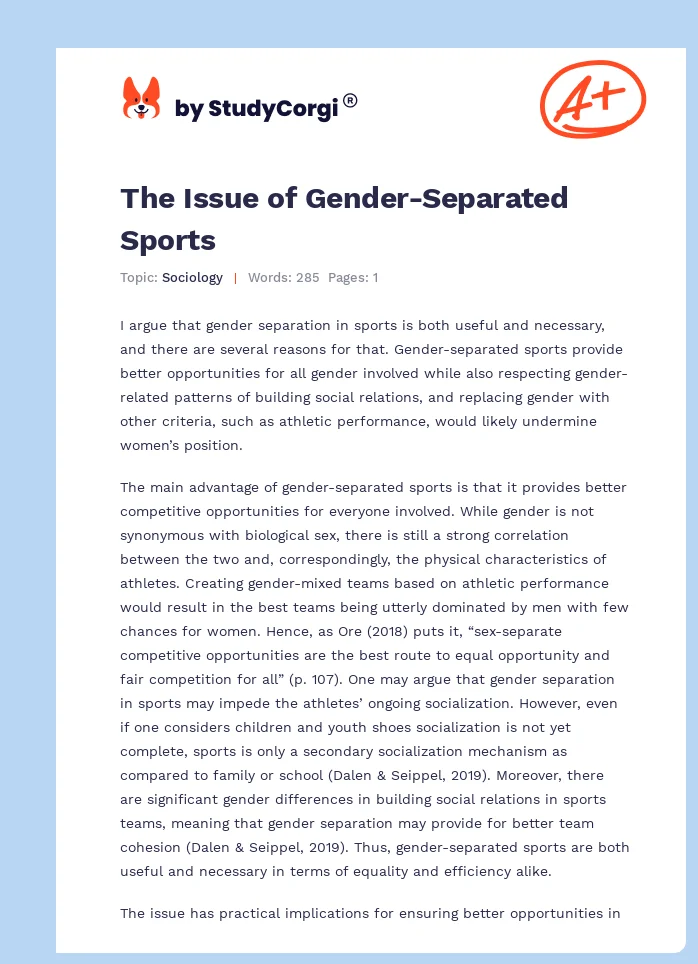 The Issue of Gender-Separated Sports. Page 1