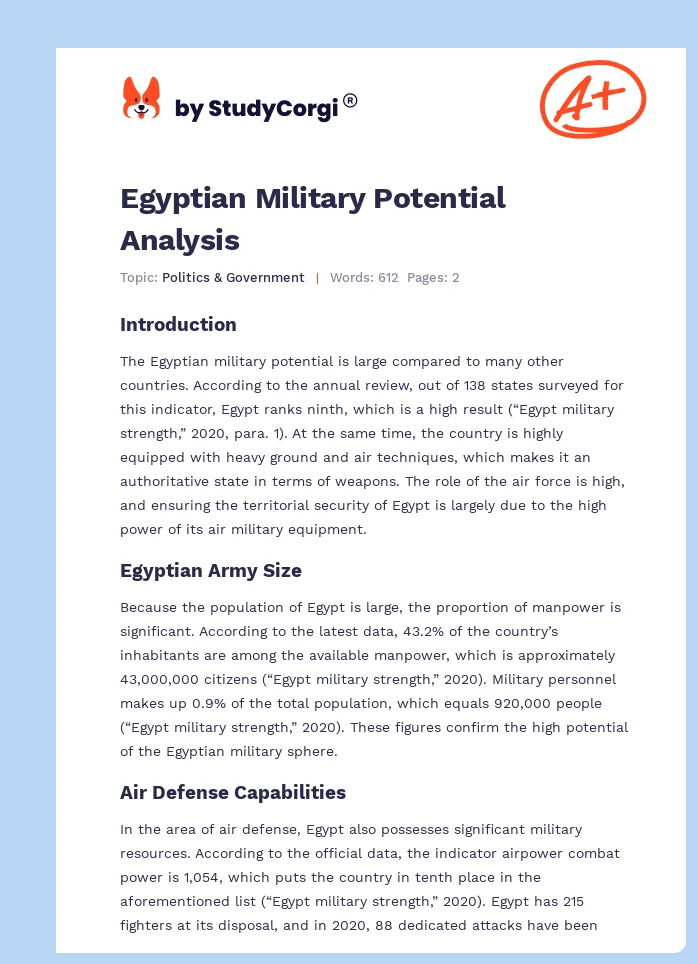 Egyptian Military Potential Analysis. Page 1