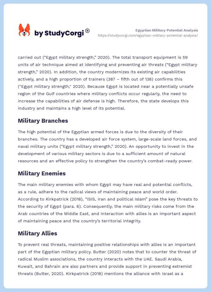 Egyptian Military Potential Analysis. Page 2
